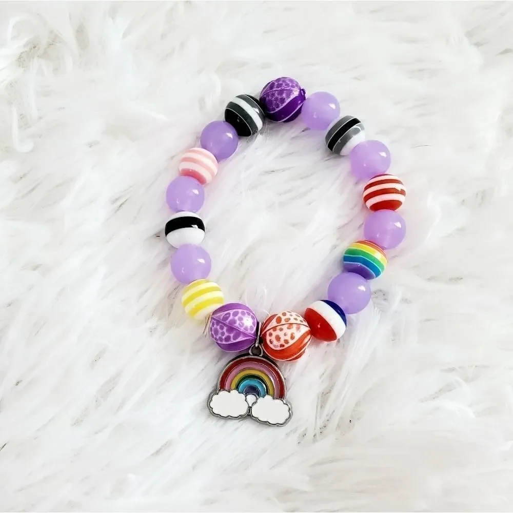 Handmade Children's Stretch Rainbow Pride Beaded Bracelet - Picture 11 of 14
